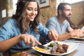 Couple having steak for lunch